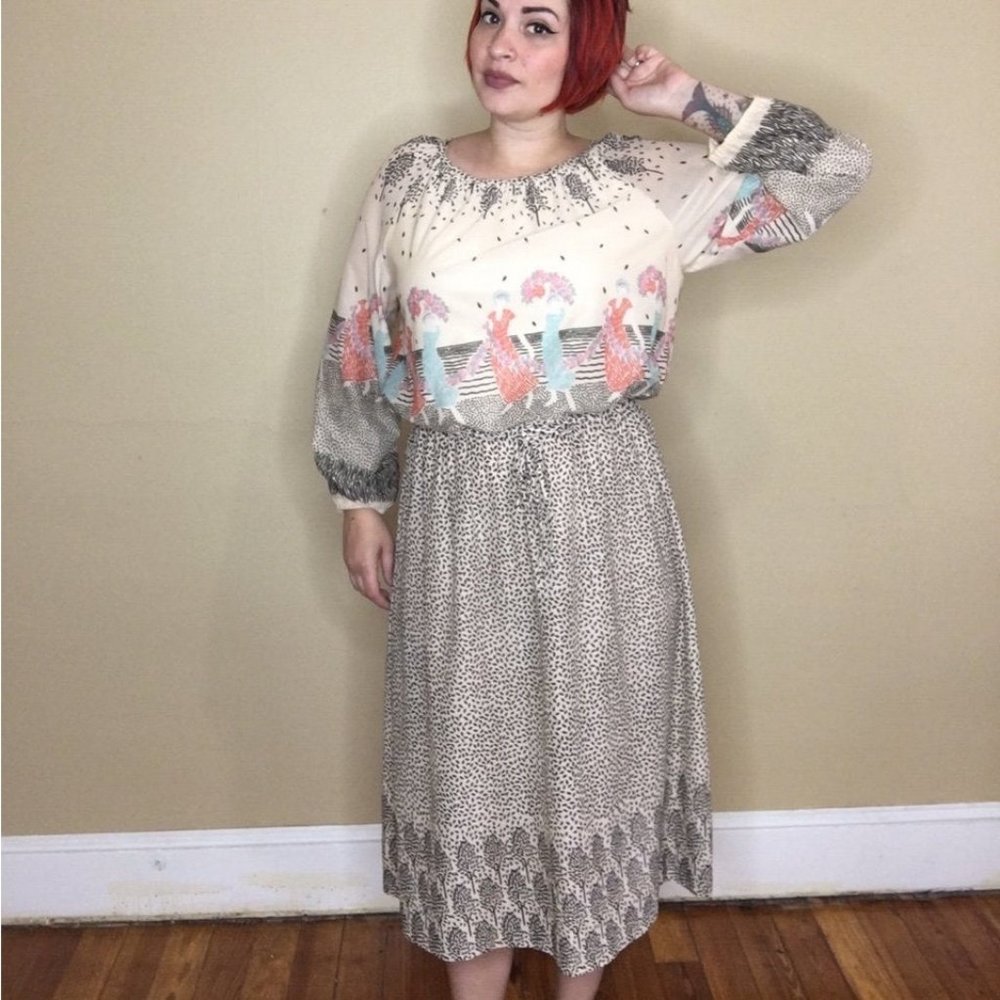 Vintage Novelty Print Border Dress